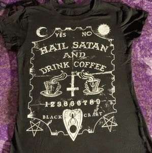 Blackcraft  Hail Satan drink Coffee womens fit tee